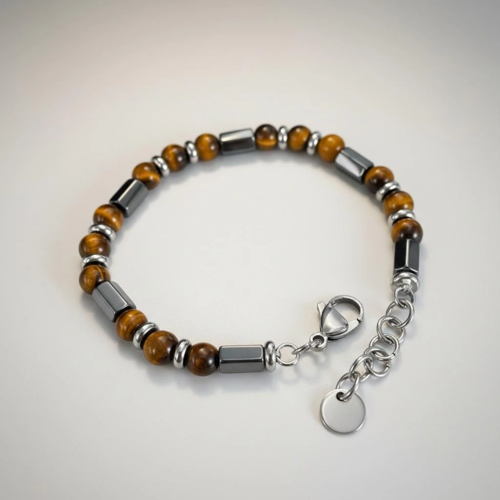 Bracelet homme oeil de tigre et hématite Acier 2901 à 8.99€